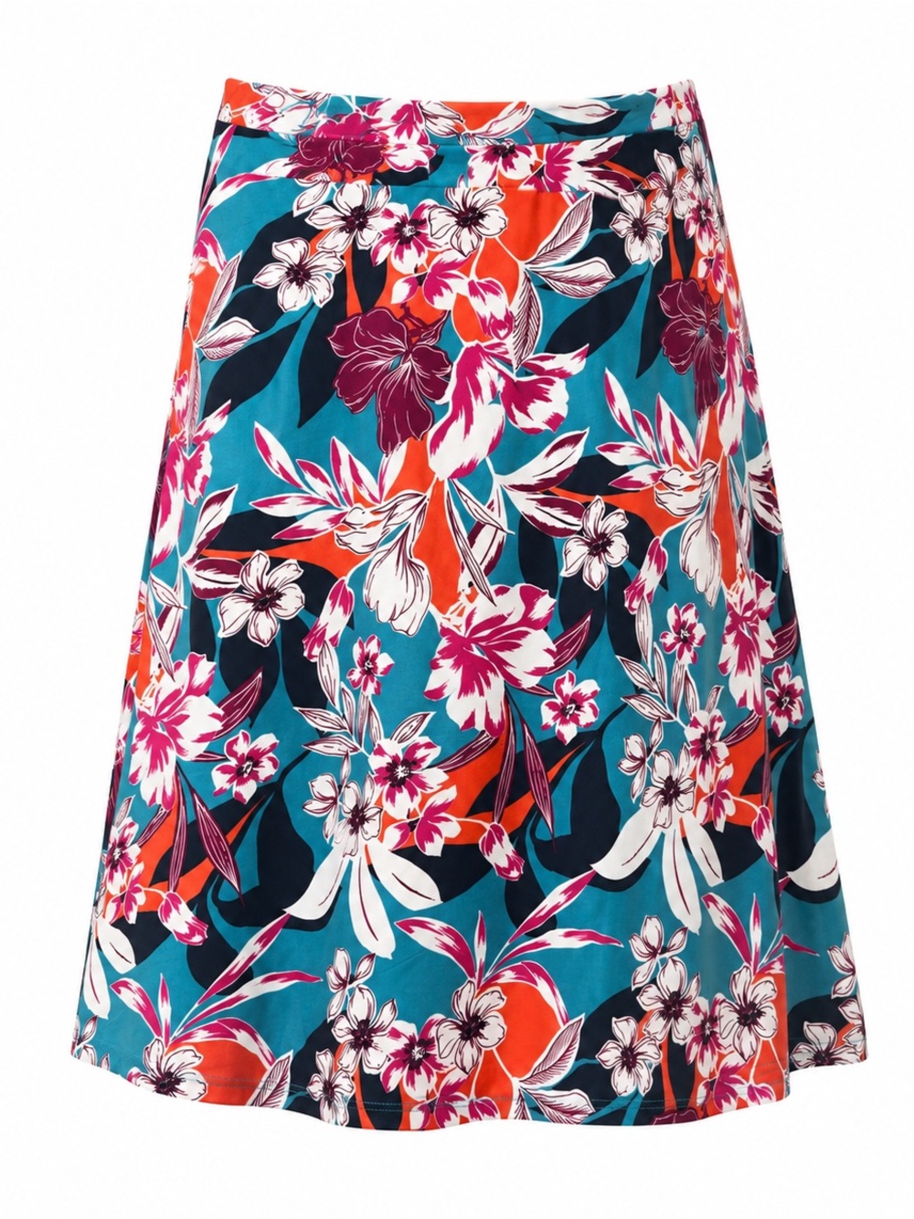 Roaman's Teal, Coral & Magenta Floral A-Line Skirt
